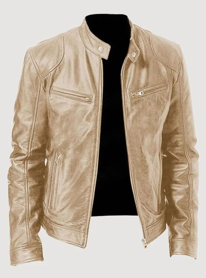 Men's Zip-Up Stand-Collar Biker Casual Jacket - Gold