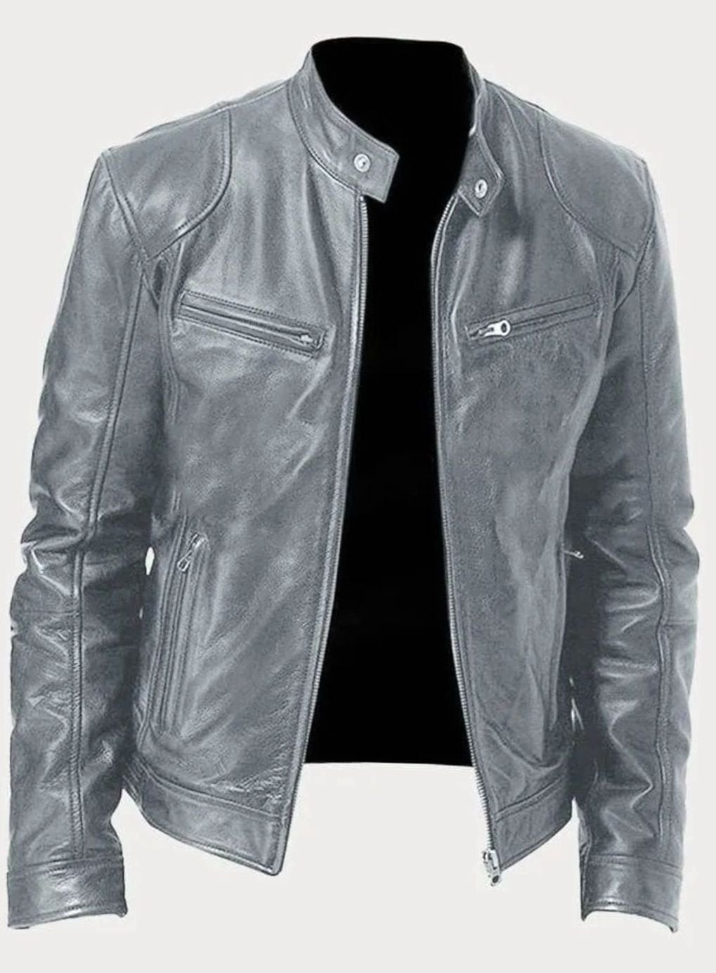 Men's Zip-Up Stand-Collar Biker Casual Jacket - Gray