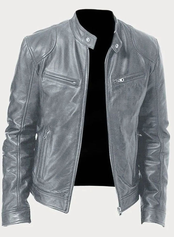 Men's Zip-Up Stand-Collar Biker Casual Jacket - Gray