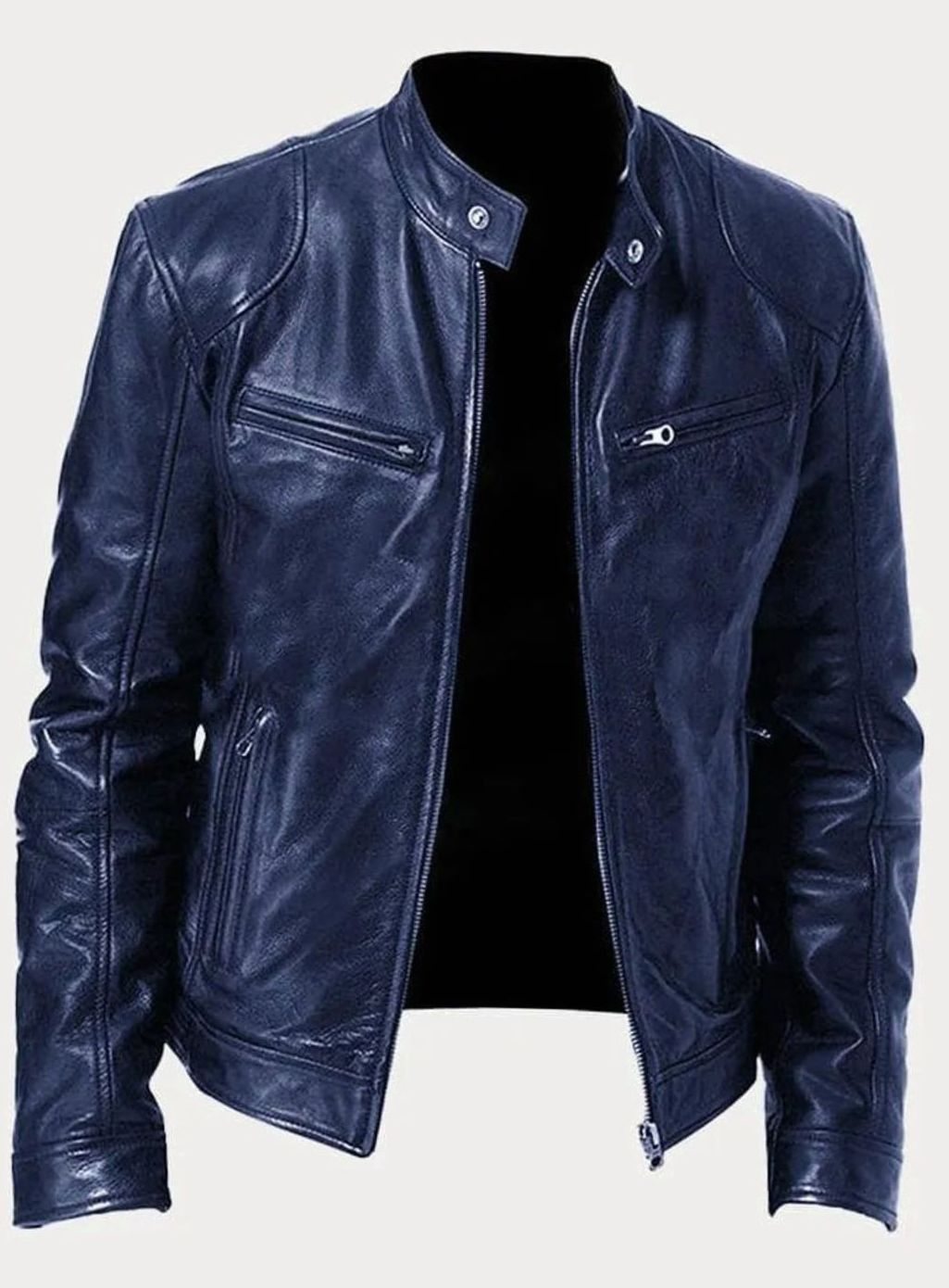 Men's Zip-Up Stand-Collar Biker Casual Jacket - Navy