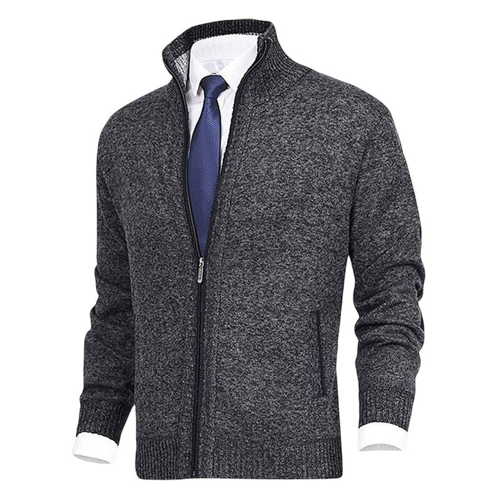 Men's Zip-Up Stand-Collar Knit Fleece-Lined Mens Cardigan Sweater
