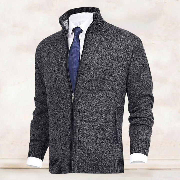 Men's Zip-Up Stand-Collar Knit Fleece-Lined Mens Cardigan Sweater