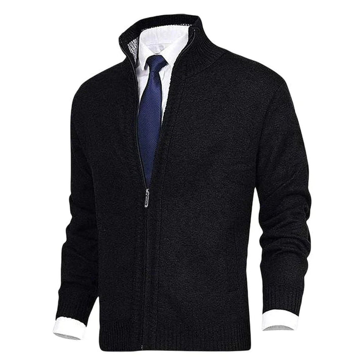 Men's Zip-Up Stand-Collar Knit Fleece-Lined Mens Cardigan Sweater