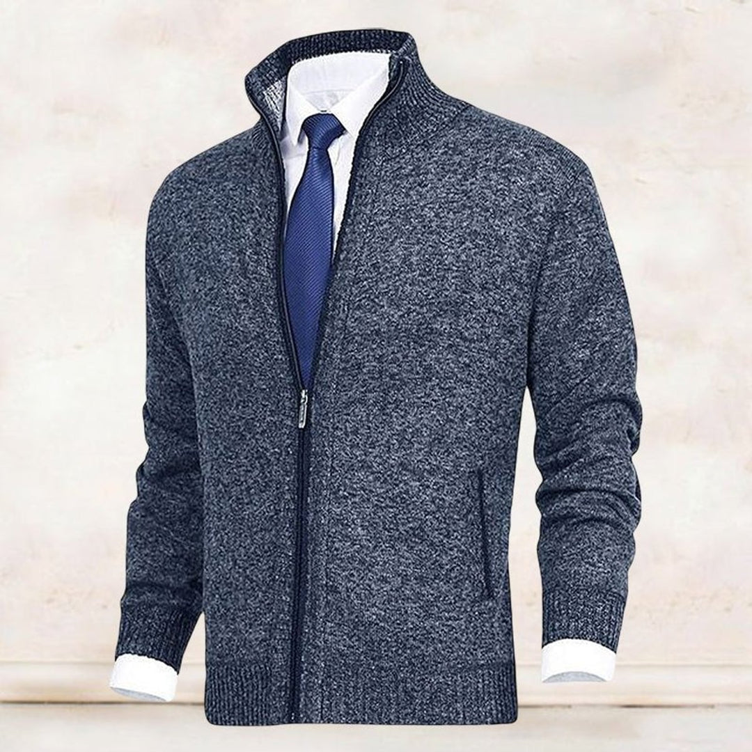 Men's Zip-Up Stand-Collar Knit Fleece-Lined Mens Cardigan Sweater