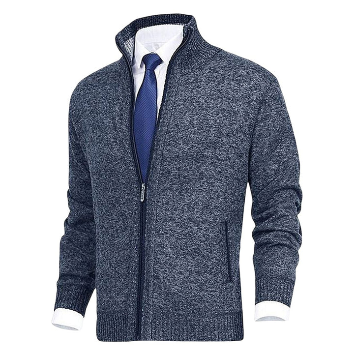 Men's Zip-Up Stand-Collar Knit Fleece-Lined Mens Cardigan Sweater