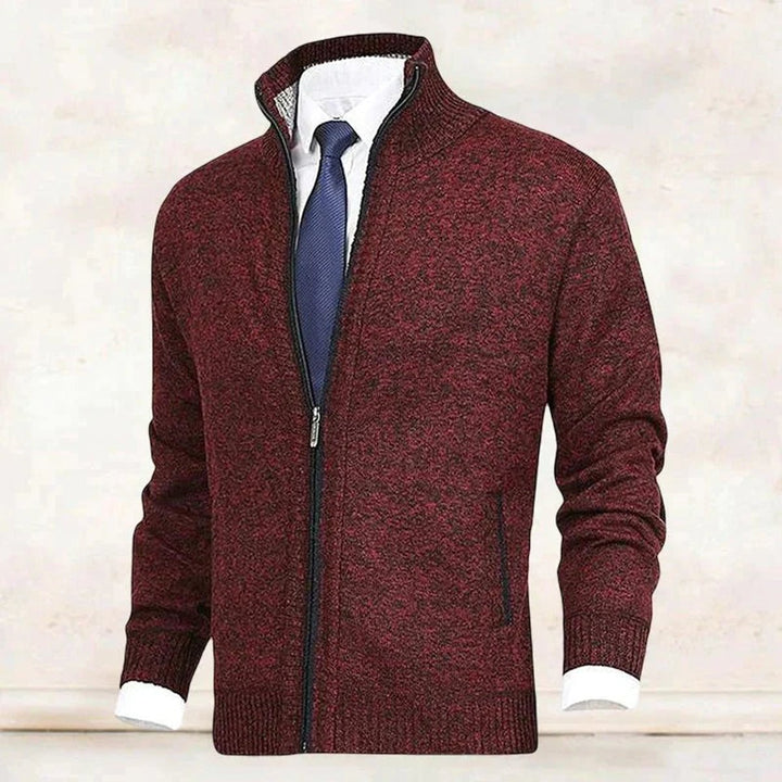 Men's Zip-Up Stand-Collar Knit Fleece-Lined Mens Cardigan Sweater