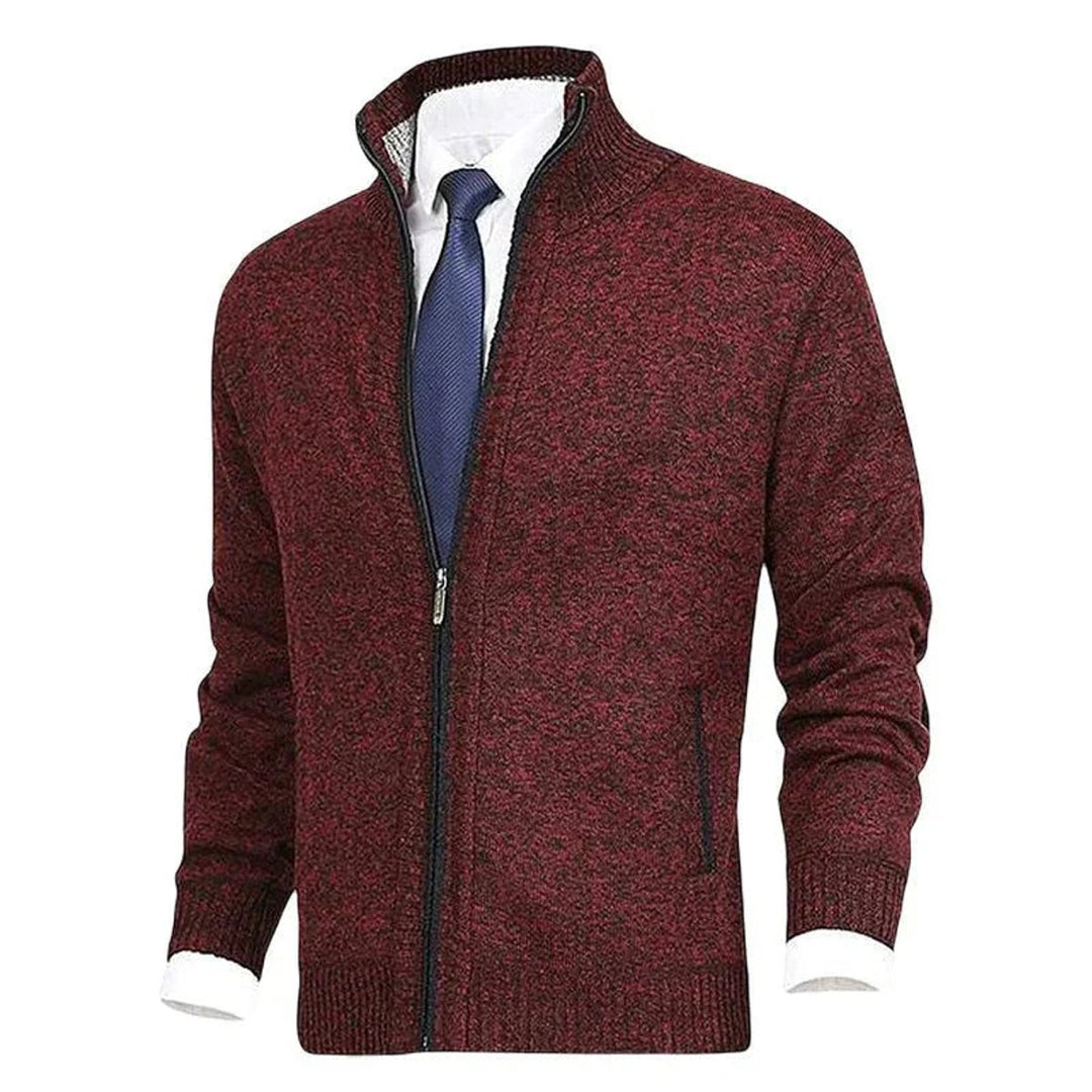 Men's Zip-Up Stand-Collar Knit Fleece-Lined Mens Cardigan Sweater