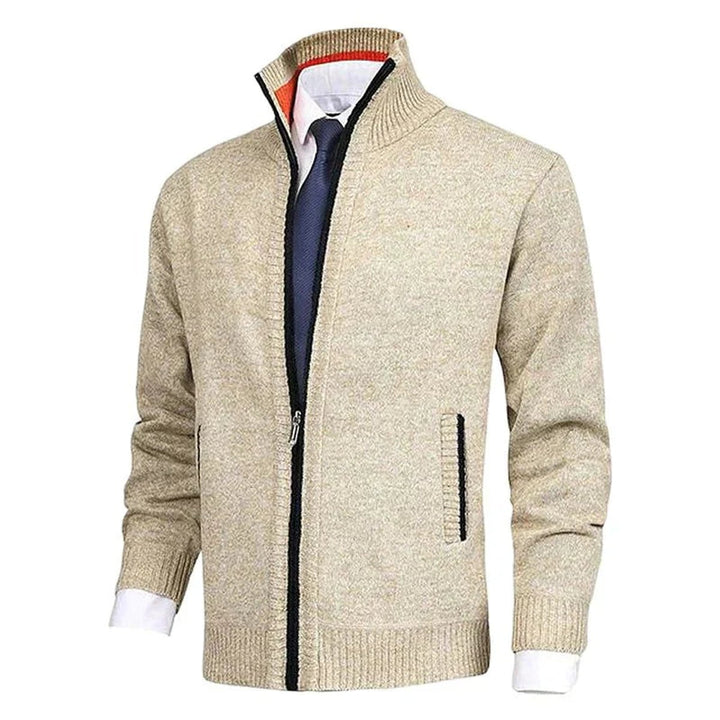 Men's Zip-Up Stand-Collar Knit Fleece-Lined Mens Cardigan Sweater