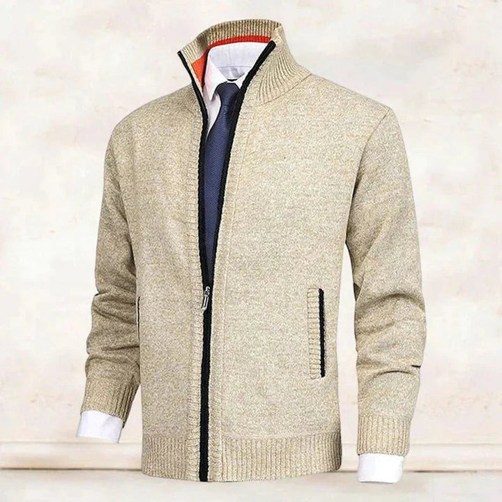 Men's Zip-Up Stand-Collar Knit Fleece-Lined Mens Cardigan Sweater