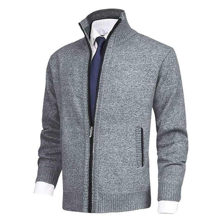 Men's Zip-Up Stand-Collar Knit Fleece-Lined Mens Cardigan Sweater