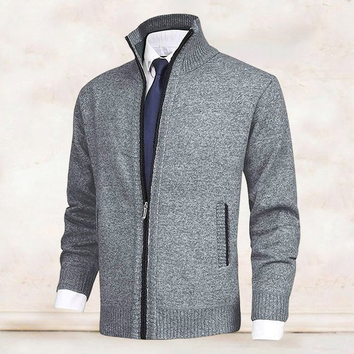 Men's Zip-Up Stand-Collar Knit Fleece-Lined Mens Cardigan Sweater