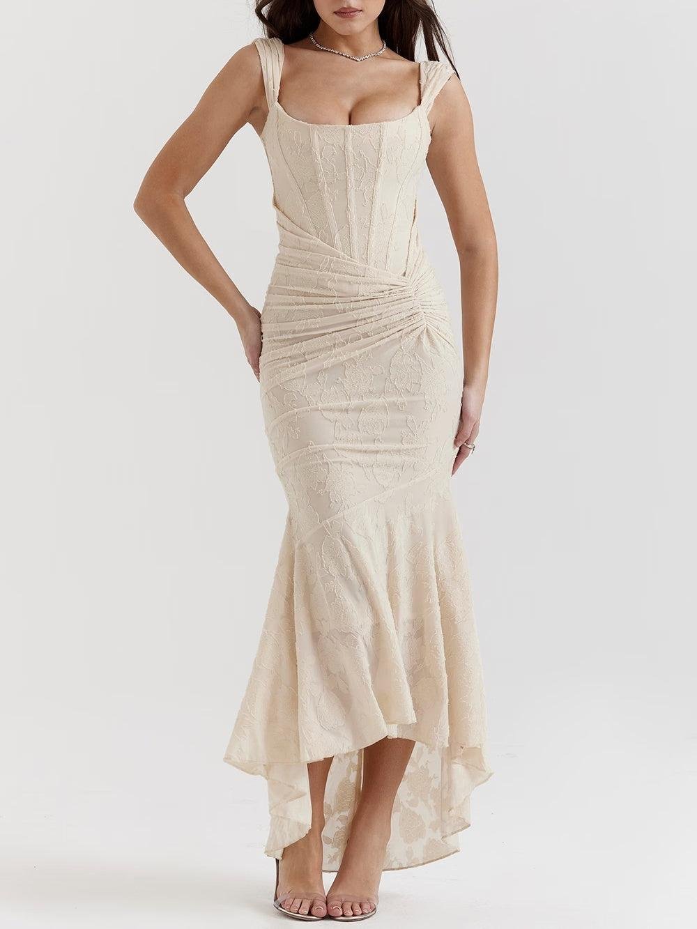 Mother of the Bride Dress Corset Jacquard Lace Mermaid Midi