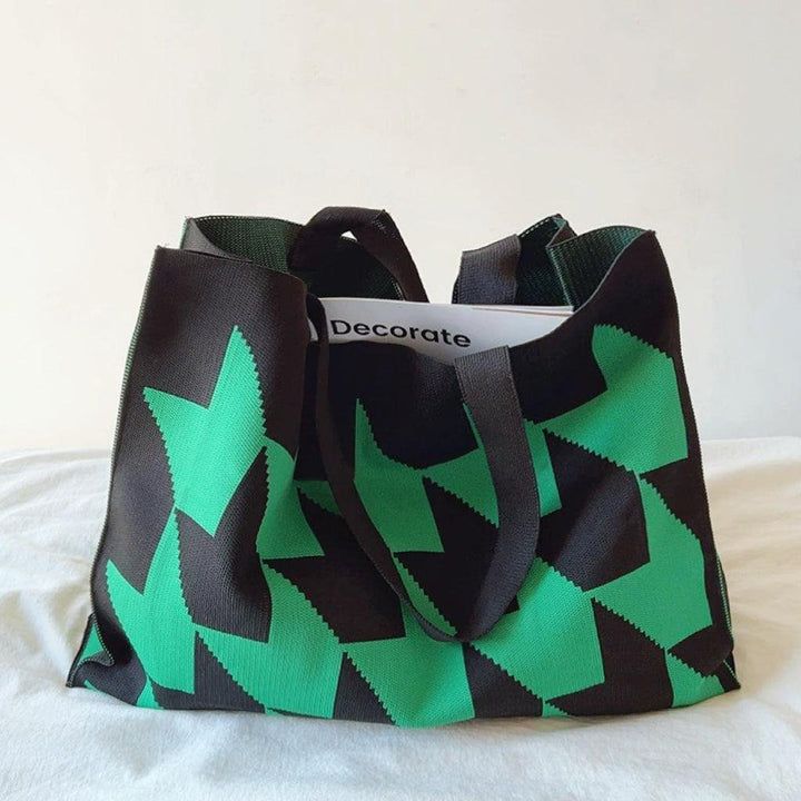 Oversized Graphic Knit Canvas Tote Bag One Size - Grün