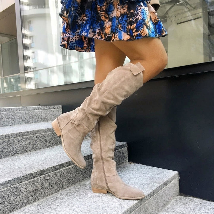 Penelope | Women's Suede Knee-High Slouch Block-Heel Boots