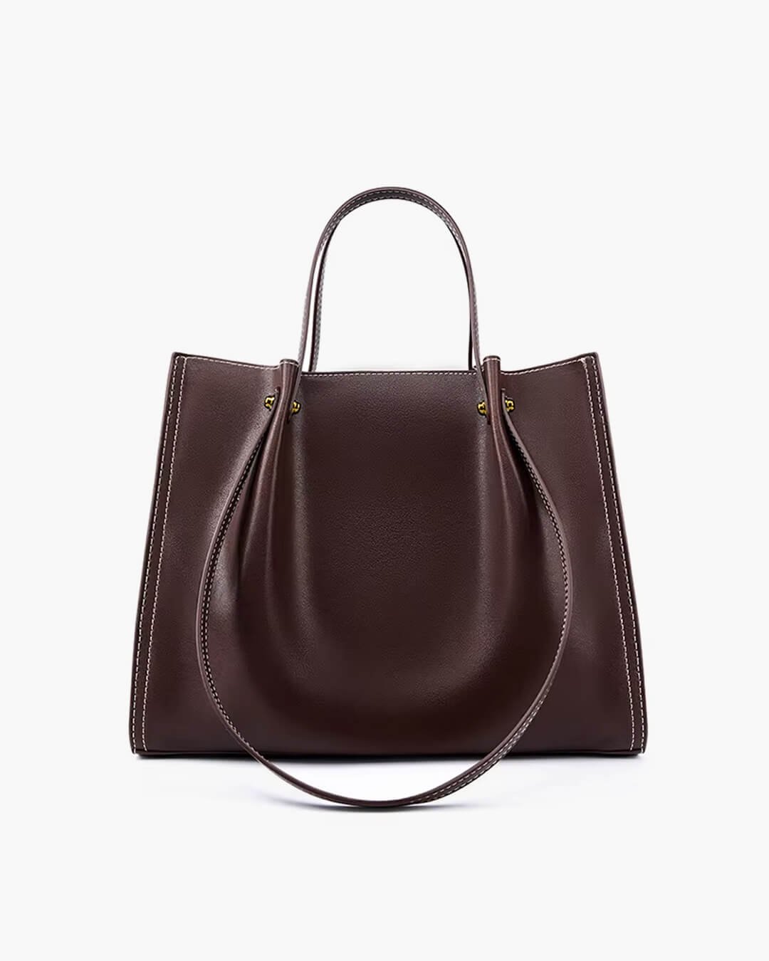 Vegan Leather Minimalist Contrast-Stitch Tote Bag