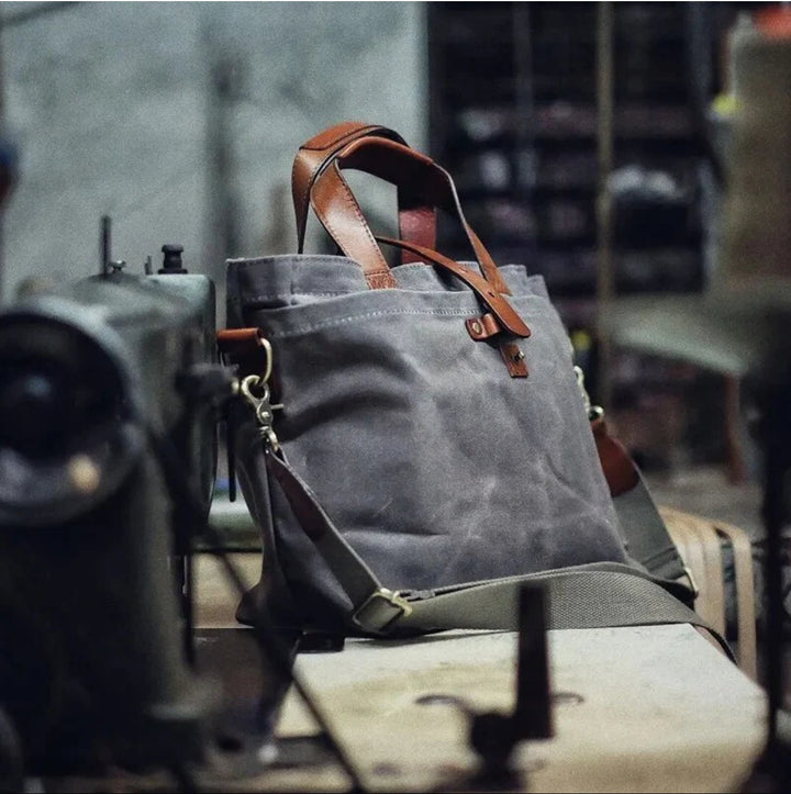 Waxed Canvas Leather-Trim Weather-Resistant Tote Bag