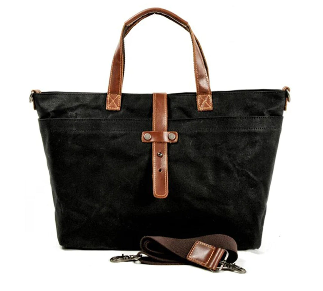 Waxed Canvas Leather-Trim Weather-Resistant Tote Bag - Steinkohlebergwerk
