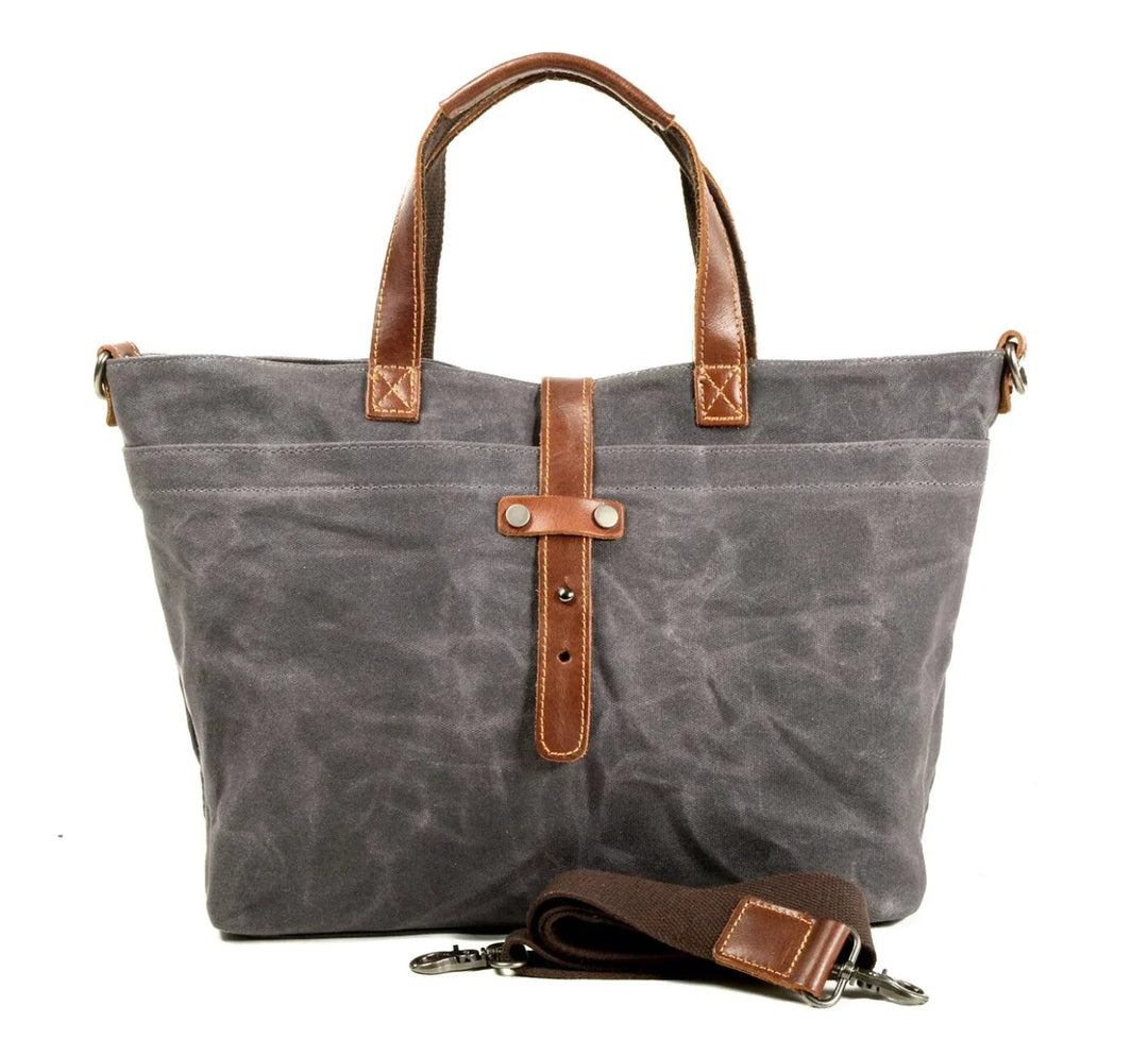 Waxed Canvas Tote Bag Leather-Trim Water-Resistant Crossbody