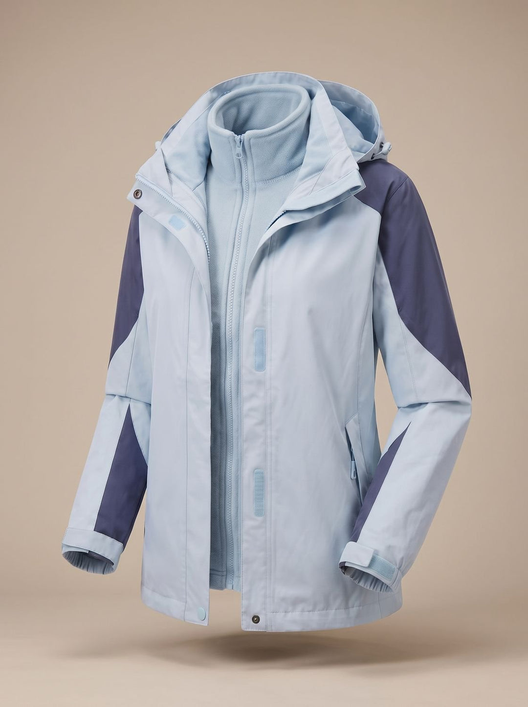 Women's 2-in-1 Hooded Softshell Fleece Outdoor Jacket - Men's Outdoor Jacket Light Blue