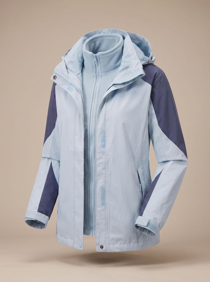 Women's 2-in-1 Hooded Softshell Fleece Outdoor Jacket - Men's Outdoor Jacket Light Blue