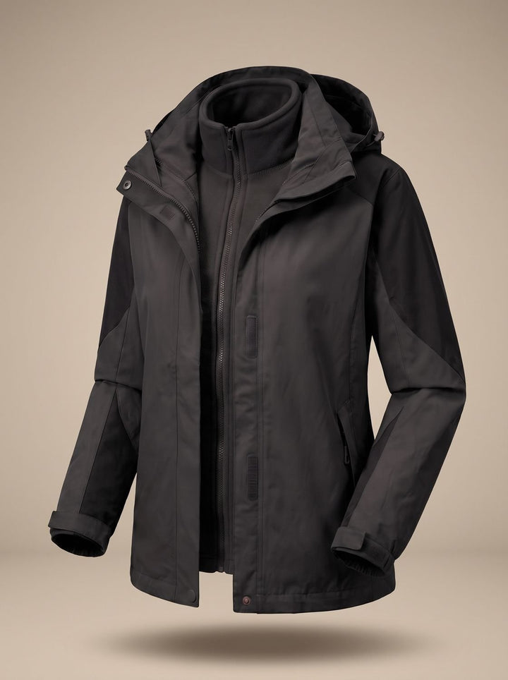 Women's 2-in-1 Hooded Softshell Fleece Outdoor Jacket - Women's Outdoor Jacket Gray