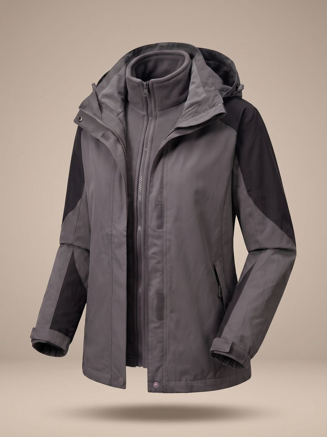 Women's 2-in-1 Hooded Softshell Fleece Outdoor Jacket - Men's Softshell Jacket Gray