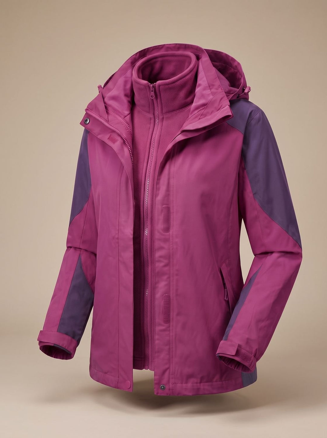 Women's 2-in-1 Hooded Softshell Fleece Outdoor Jacket - Women's Softshell Jacket Burgundy Red