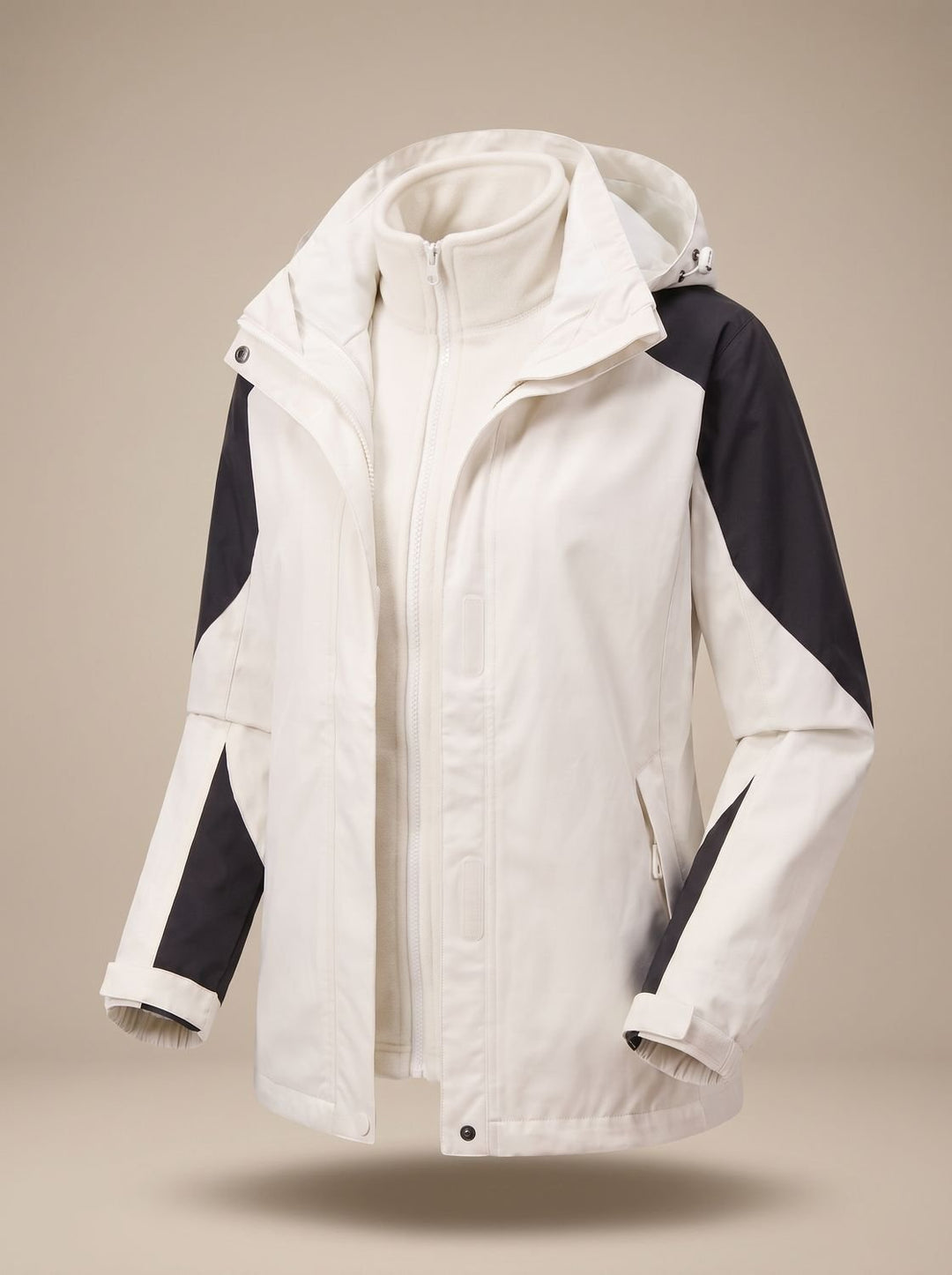 Women's 2-in-1 Hooded Softshell Fleece Outdoor Jacket - Women's Softshell Jacket Ivory