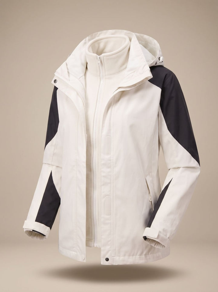 Women's 2-in-1 Hooded Softshell Fleece Outdoor Jacket - Women's Softshell Jacket Ivory