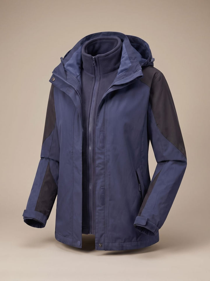 Women's 2-in-1 Hooded Softshell Fleece Outdoor Jacket - Men's Dark Blue (Style 1312N)
