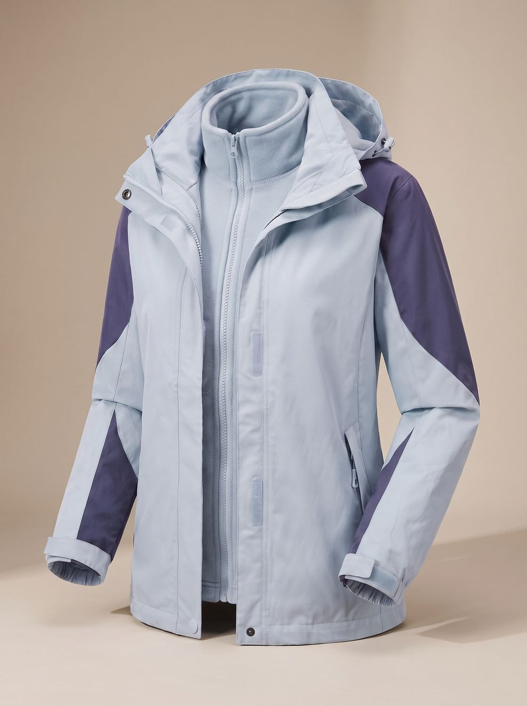 Women's 2-in-1 Hooded Softshell Fleece Outdoor Jacket - Women's Light Blue (Style 1312L)