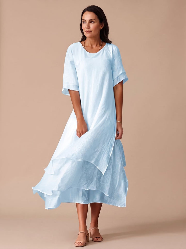 Women's April Layered Midi Dress Short-Sleeve Crew Neck - Blue