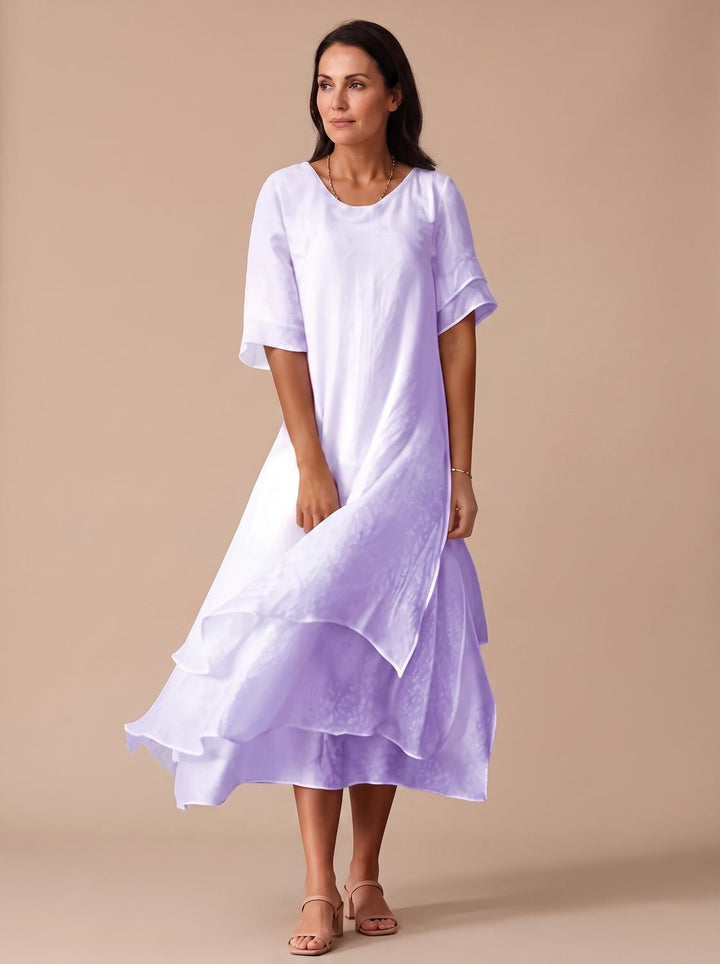 Women's April Layered Midi Dress Short-Sleeve Crew Neck - Purple