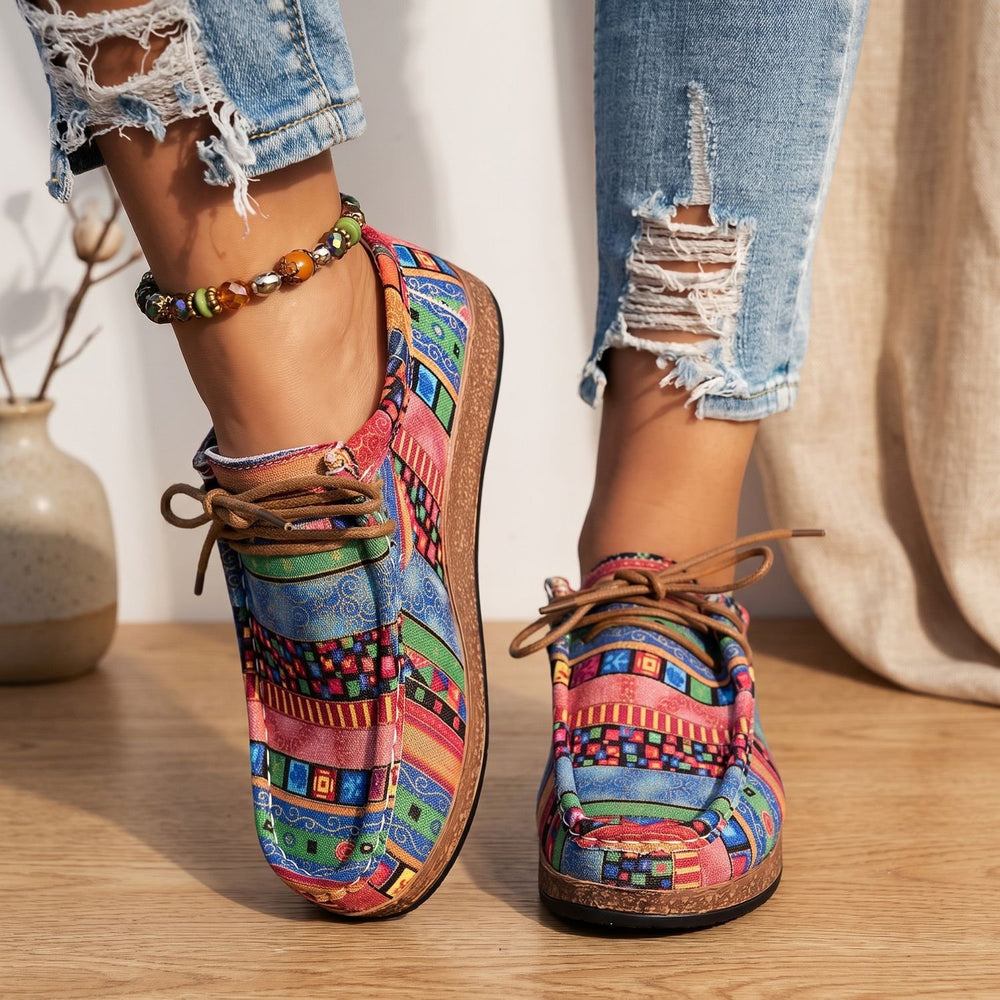 Women's Arch Support Boho Lace-Up Walking Shoes Flat Feet