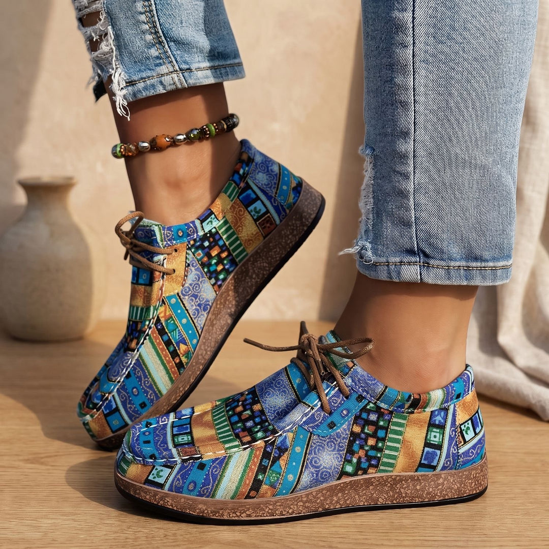 Women's Arch Support Boho Lace-Up Walking Shoes Flat Feet