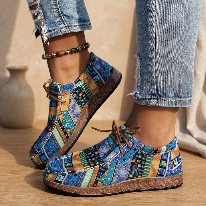 Women's Arch Support Boho Lace-Up Walking Shoes Flat Feet