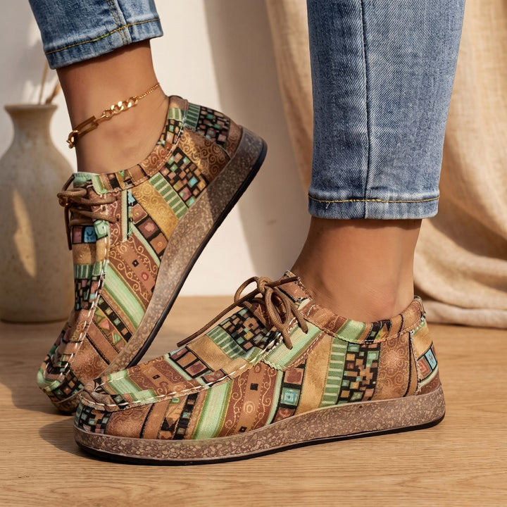 Women's Arch Support Boho Lace-Up Walking Shoes Flat Feet