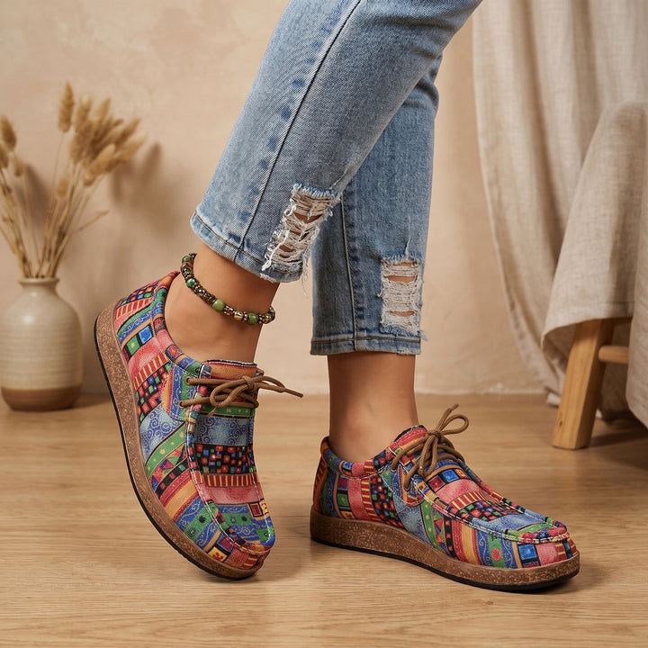Women's Arch Support Boho Lace-Up Walking Shoes Flat Feet