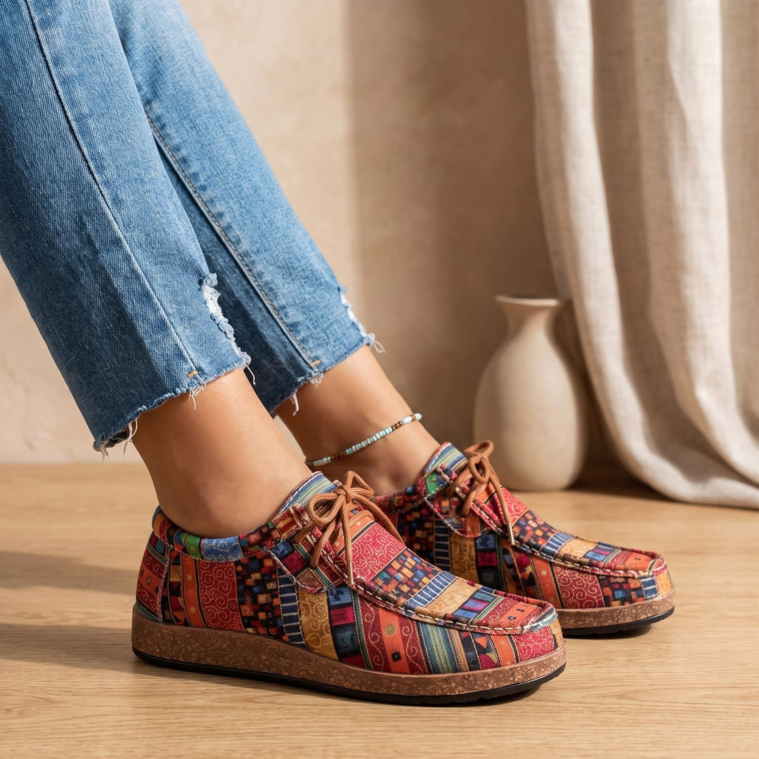 Women's Arch Support Boho Lace-Up Walking Shoes Flat Feet
