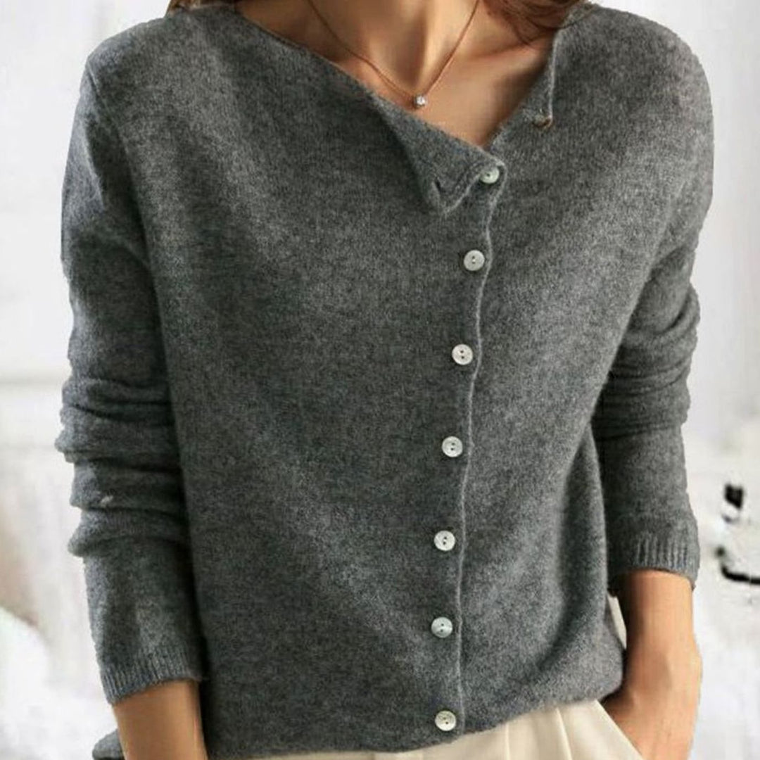 Women's Asymmetric V-Neck Button Knit Cardigan Sweater - Gray