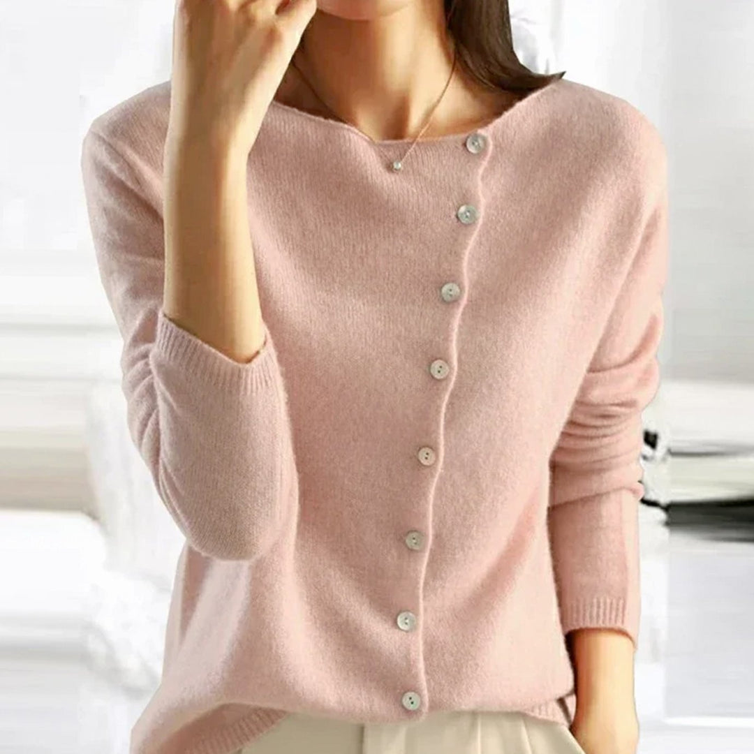 Women's Asymmetric V-Neck Button Knit Cardigan Sweater - Pink