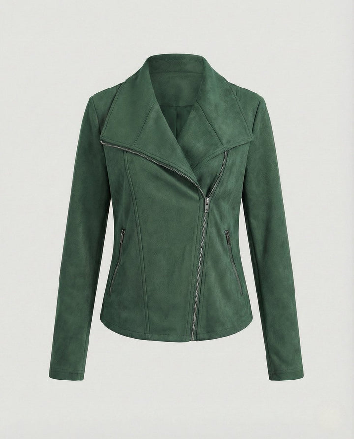 Women's Asymmetric-Zip Tailored Faux Suede Biker Leather Jacket