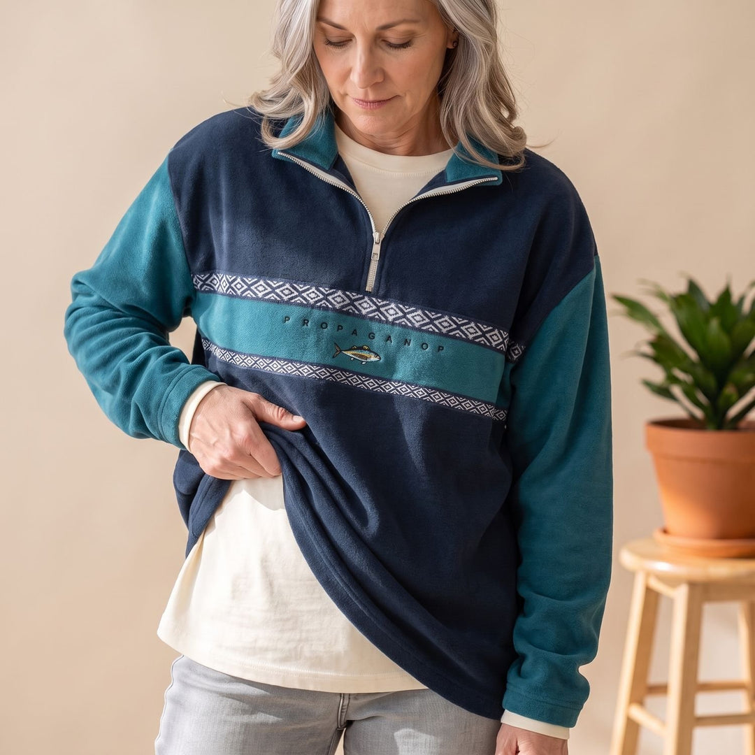 Women's Aztec Print Half-Zip Collar Pullover Sweater - Blue