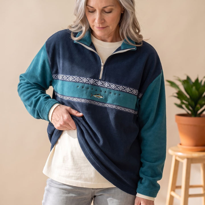 Women's Aztec Print Half-Zip Collar Pullover Sweater - Blue