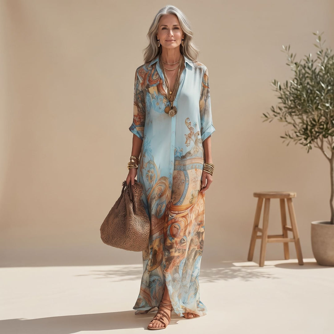 Women's Baroque Print Button-Down Maxi Dress