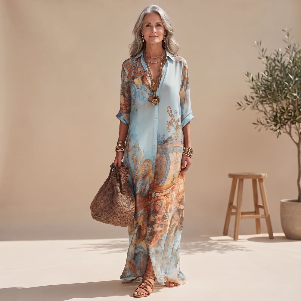 Women's Baroque Print Button-Down Maxi Dress