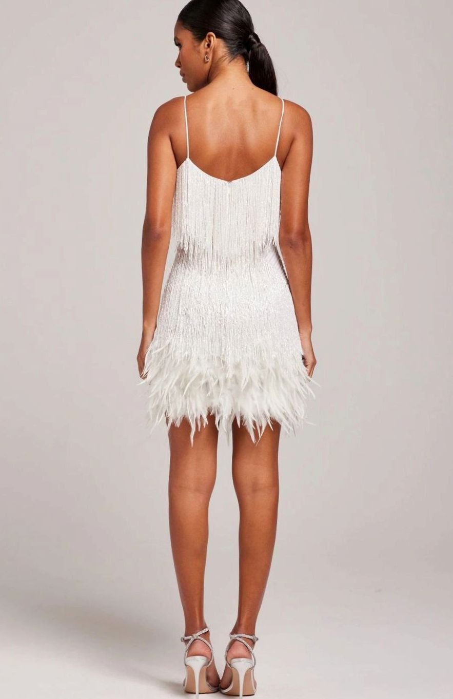 Women's Beaded Fringe Feather-Trim Mini Cocktail Dress