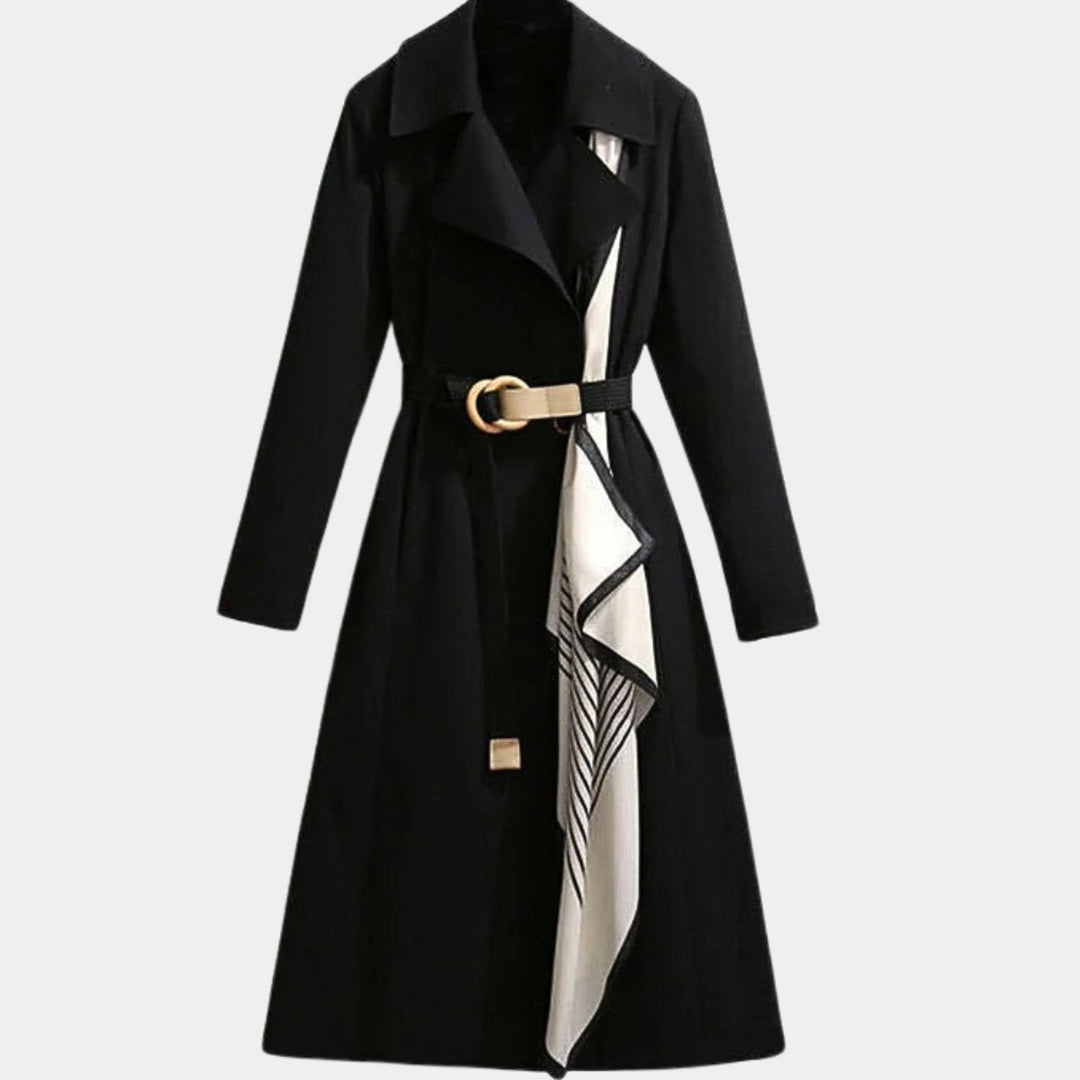 Women's Belted Classic Midi Trench Coat - Black