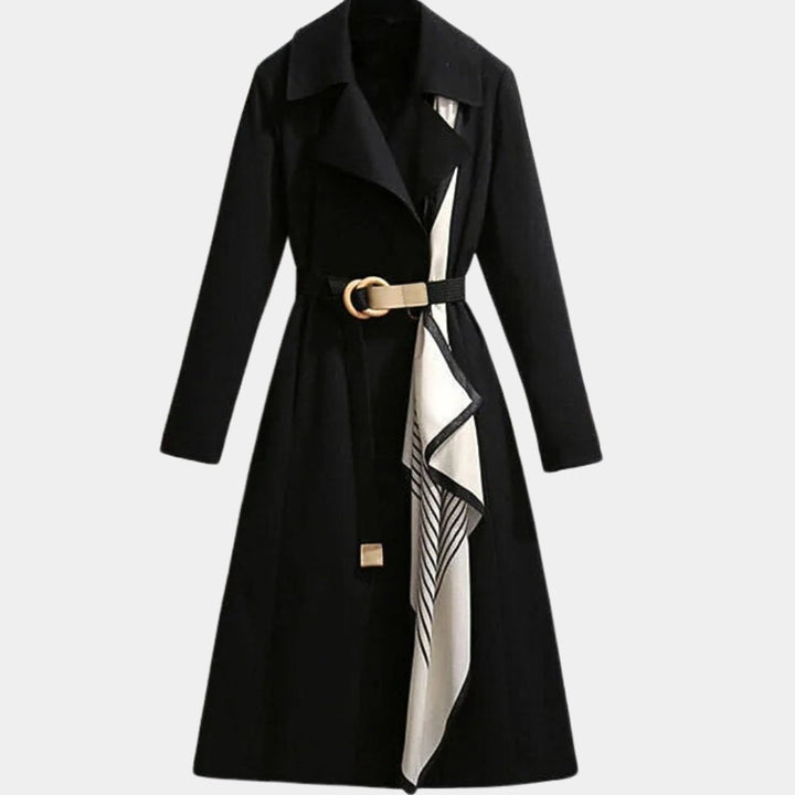 Women's Belted Classic Midi Trench Coat - Black