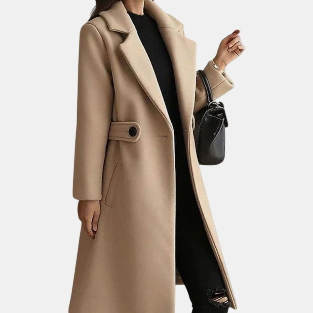 Women's Belted Double-Breasted Notch-Lapel Long Coat